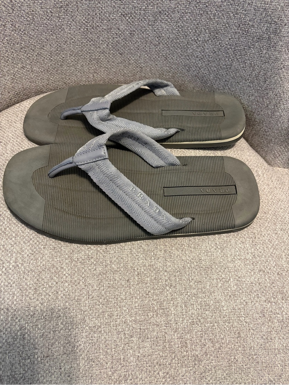 PRADA- size UK 8 /US 9 grey thong-strap flip-flops